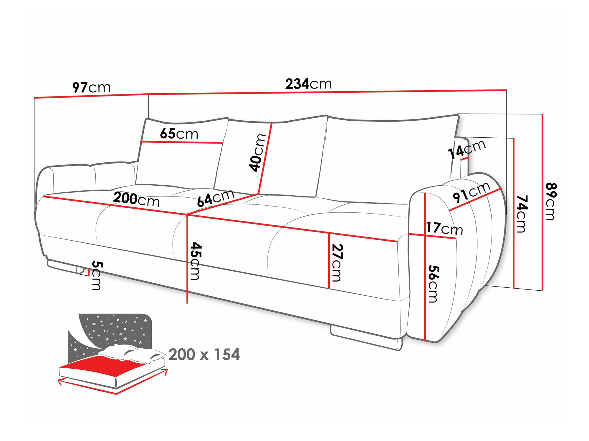 Sofá-cama Camden 103 (Velo 627)