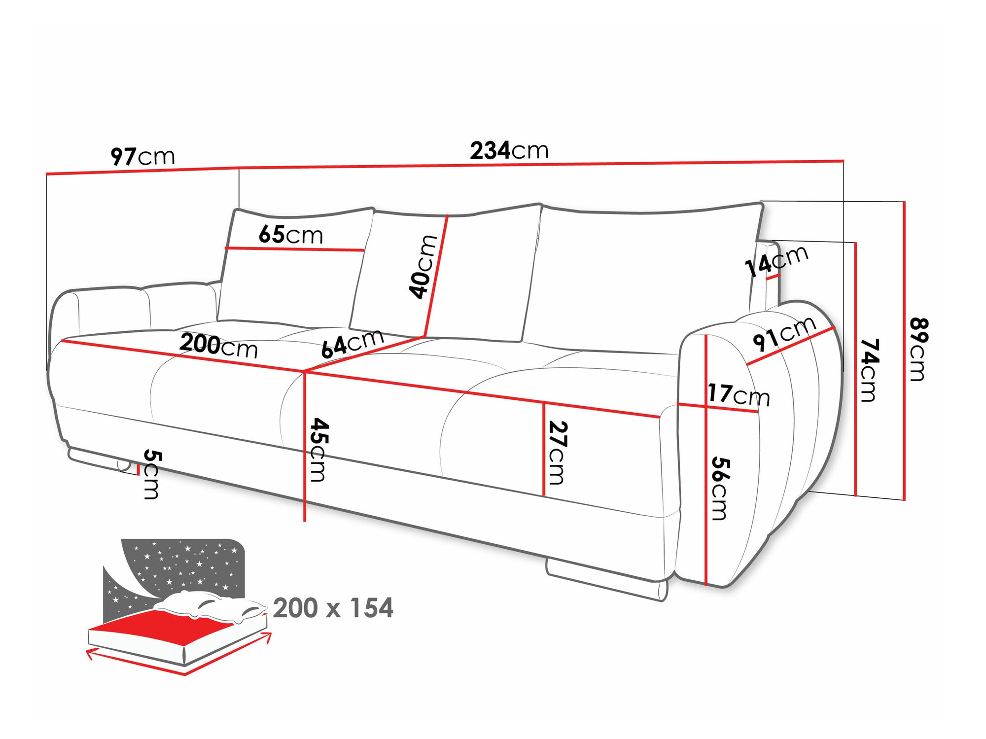 Sofá-cama Camden 103 (Velo 636)