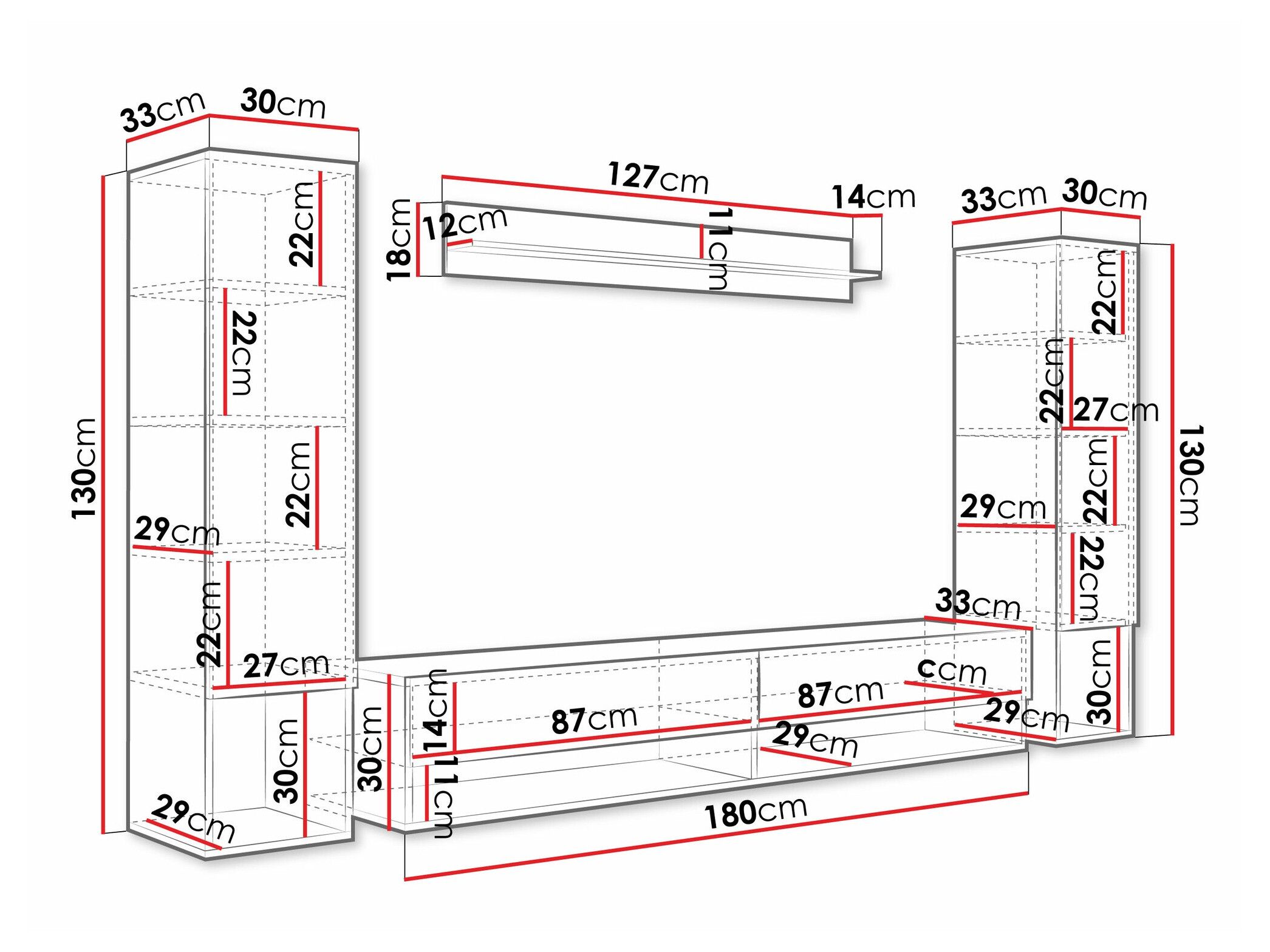 Conjunto de salón Sarasota 176 (Madera gris + Blanco brillante)