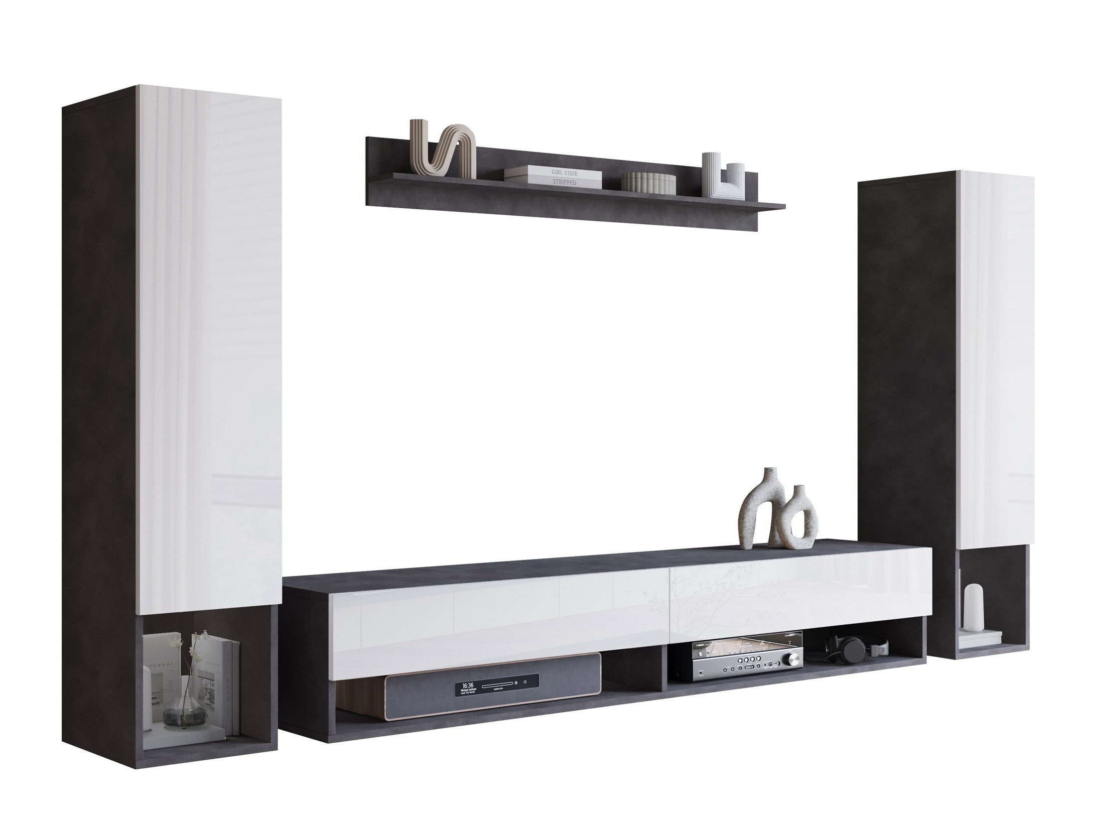 Conjunto de salón Sarasota 176 (Madera gris + Blanco brillante)