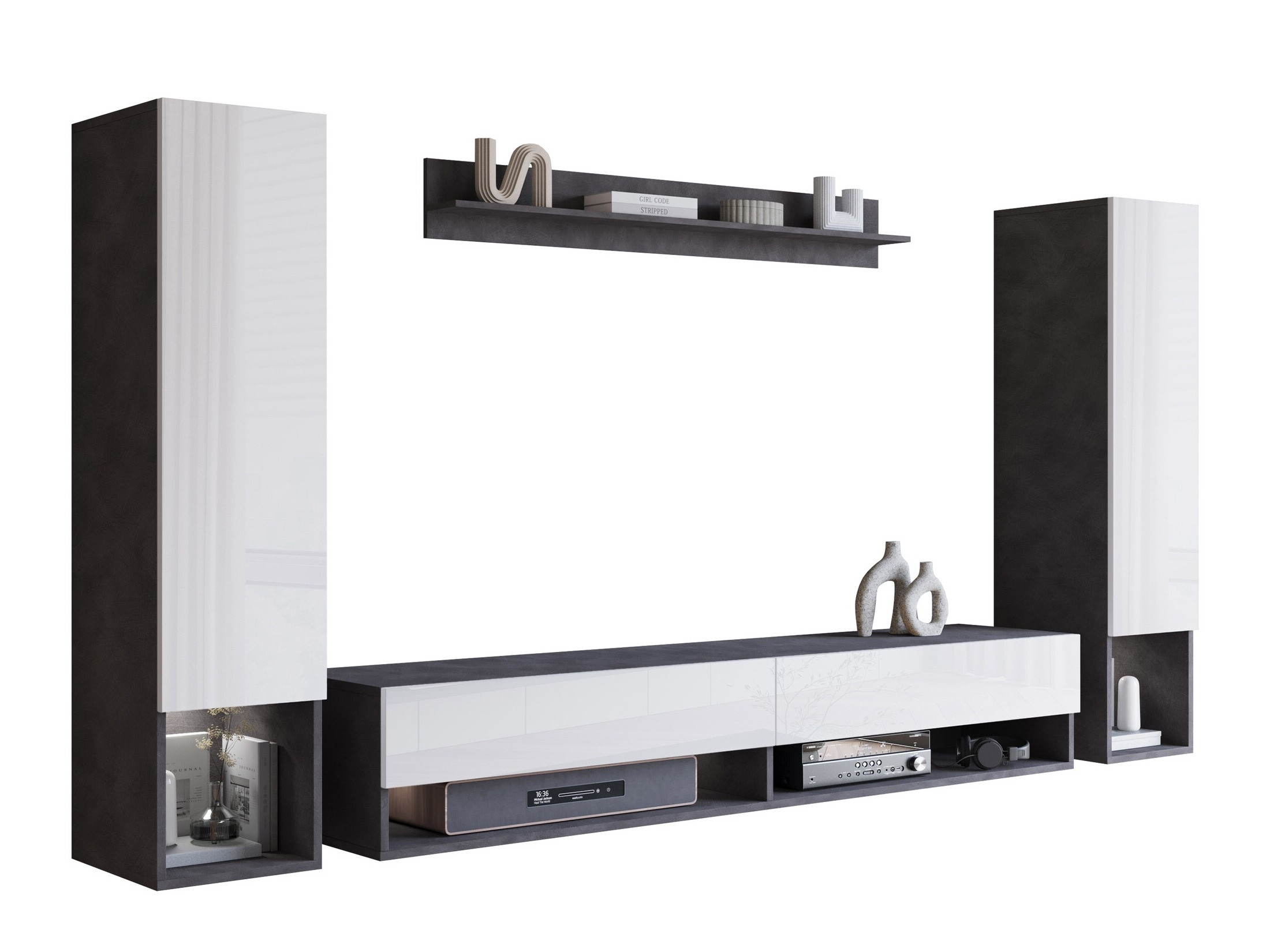 Conjunto de salón Sarasota 176 (Madera gris + Blanco brillante)