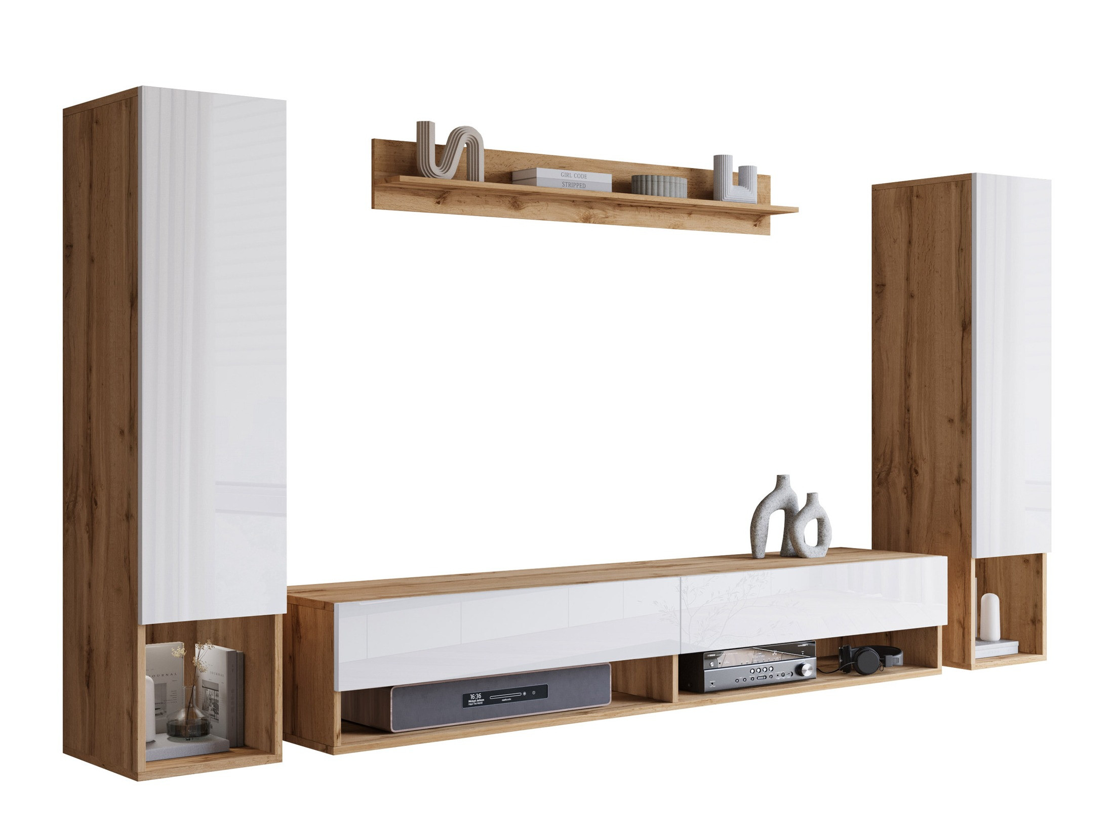 Conjunto de salón Sarasota 176 (Roble wotan + Blanco brillante)
