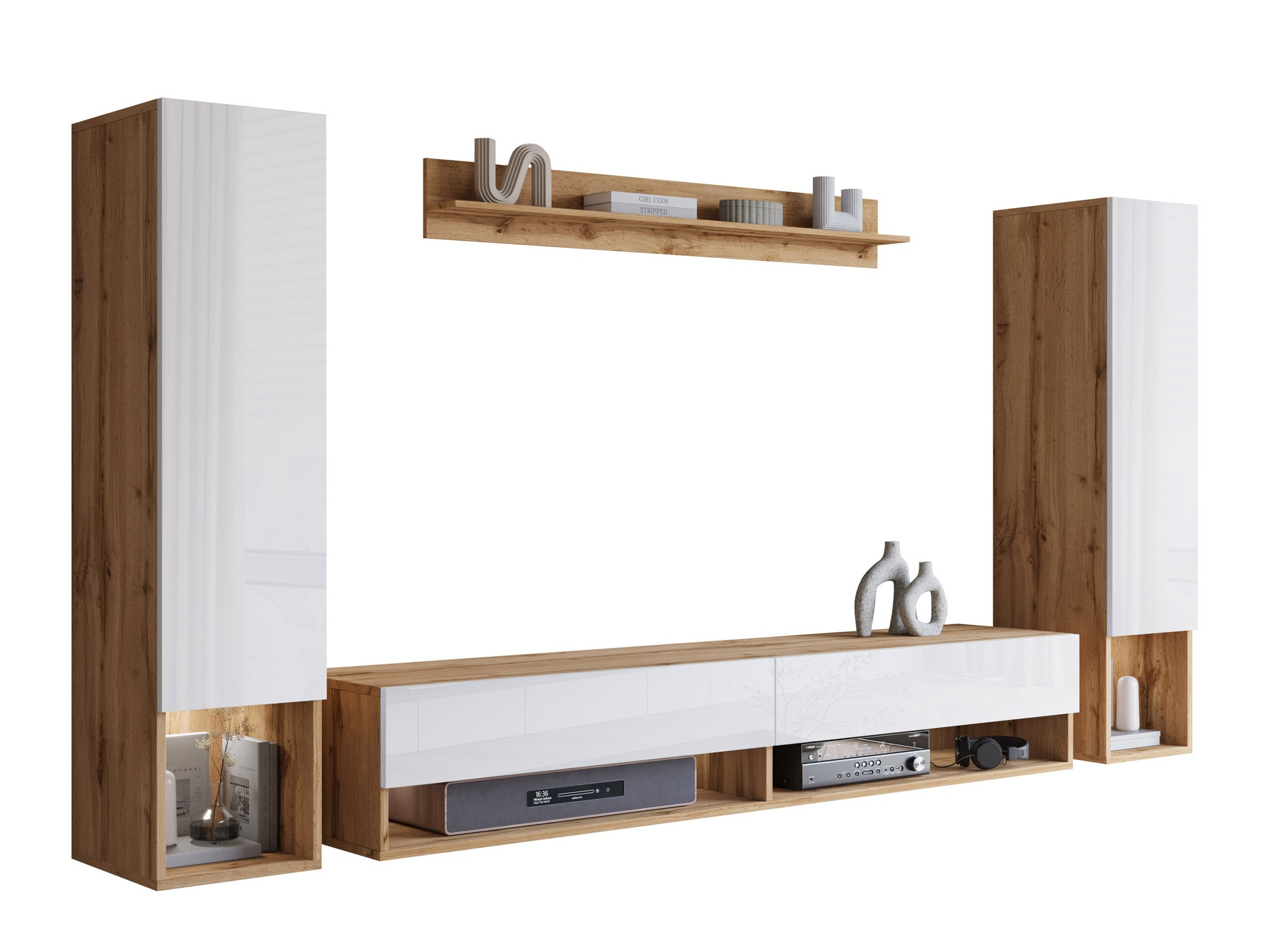 Conjunto de salón Sarasota 176 (Roble wotan + Blanco brillante)