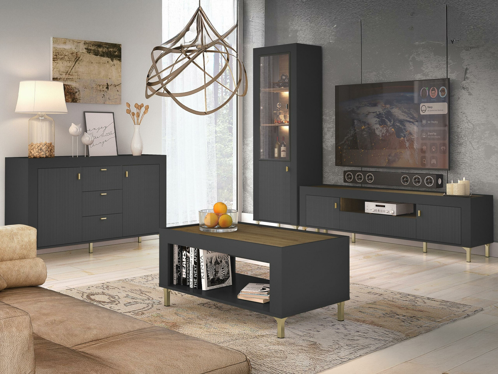 Conjunto de salón Mormavu 114 (Negro mate)