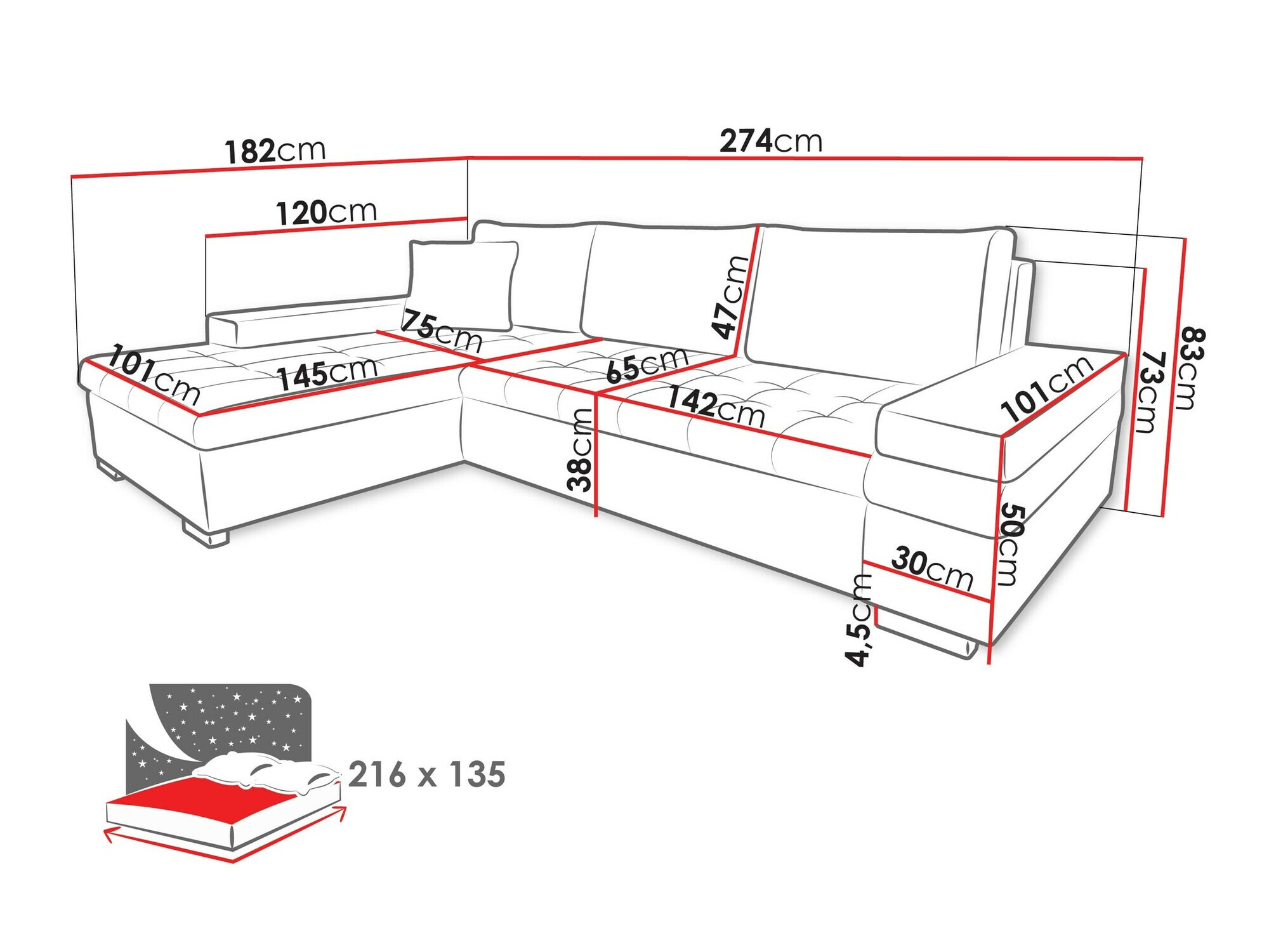 Sofá rinconero Comfivo 212 (Sicuro 80 + Sempre 4)