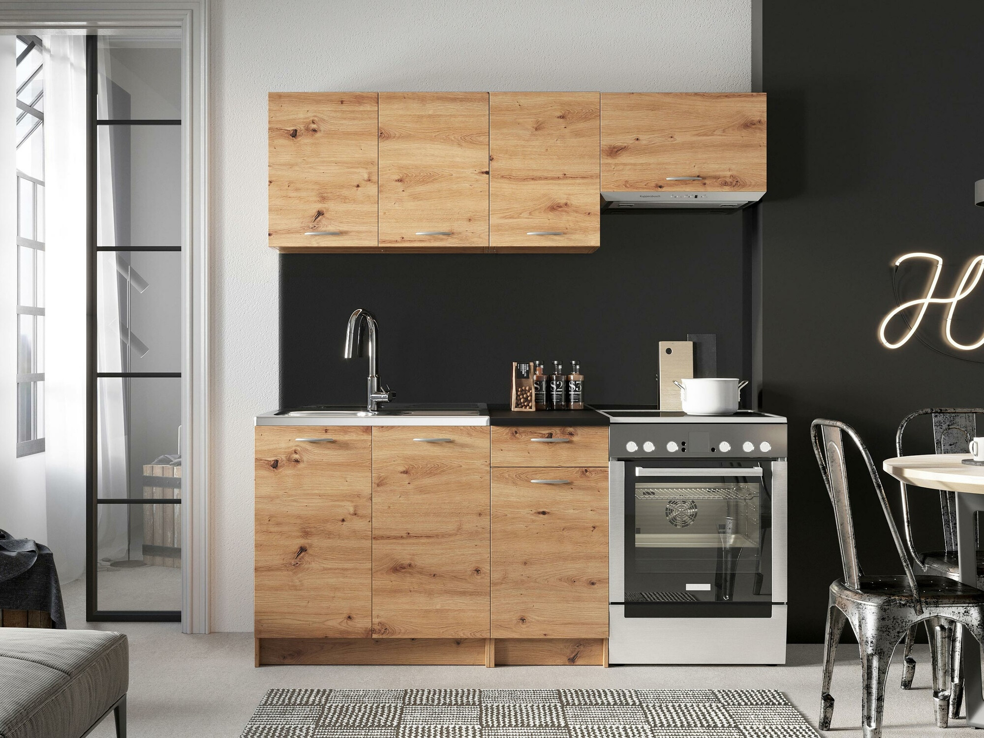 Conjunto de cocina Trenton 101 (Roble Artisan + Negro)