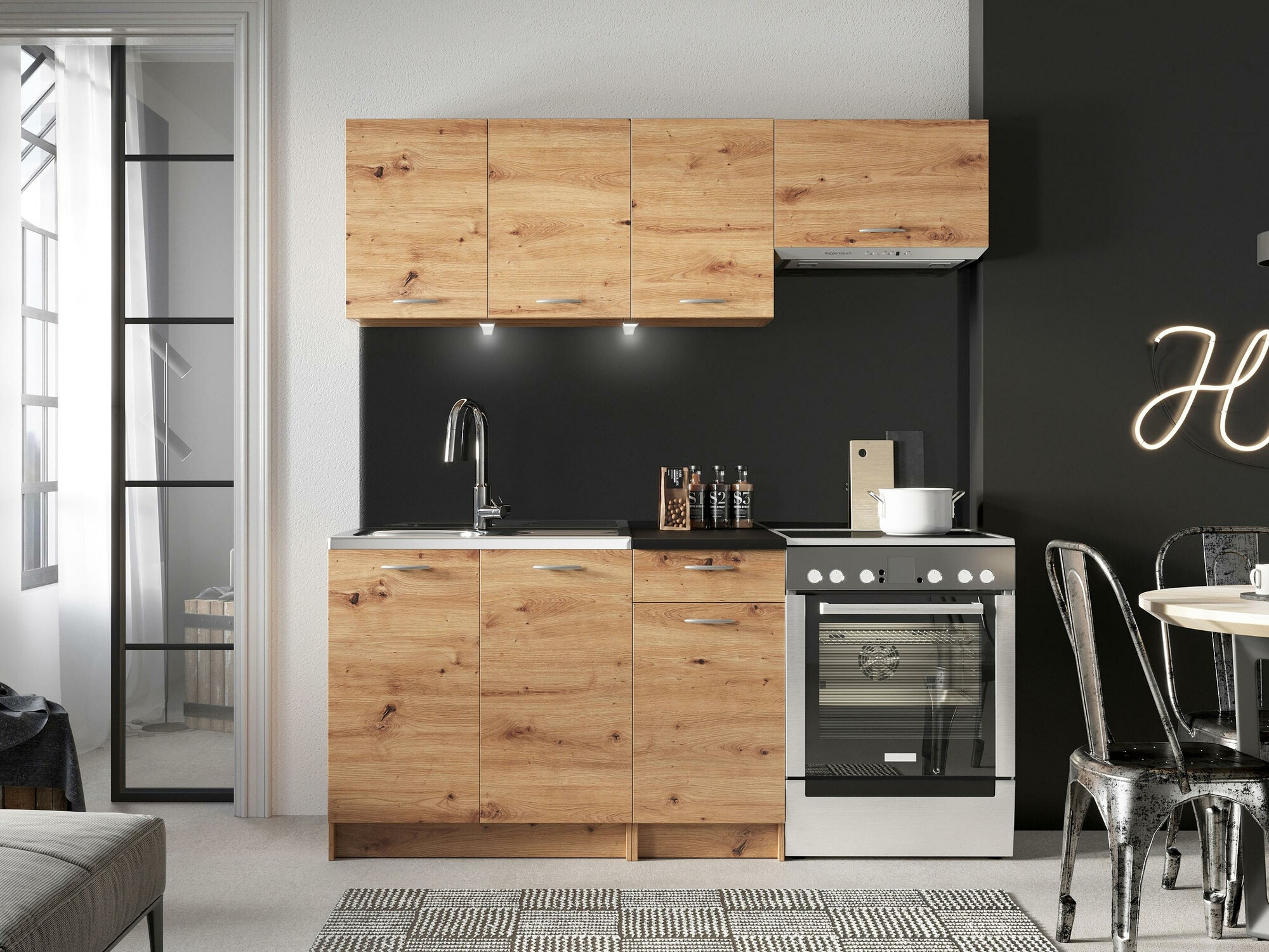 Conjunto de cocina Trenton 101 (Roble Artisan + Negro)