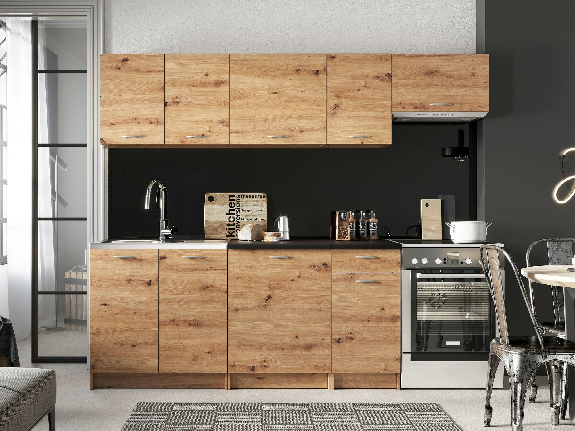Conjunto de cocina Trenton 105 (Roble Artisan + Negro)