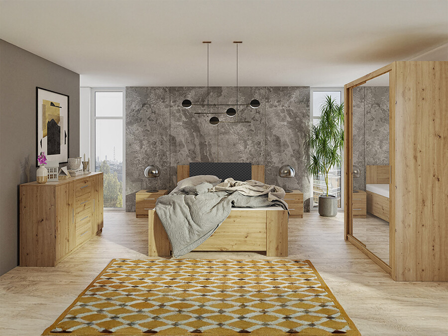 Conjunto de dormitorio Catromi 112 (Roble Artisan + Soft Pik 011)