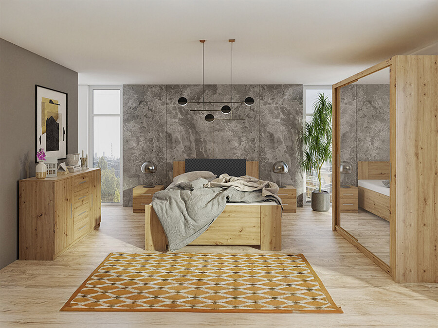 Conjunto de dormitorio Catromi 113 (Roble Artisan + Soft Pik 011)