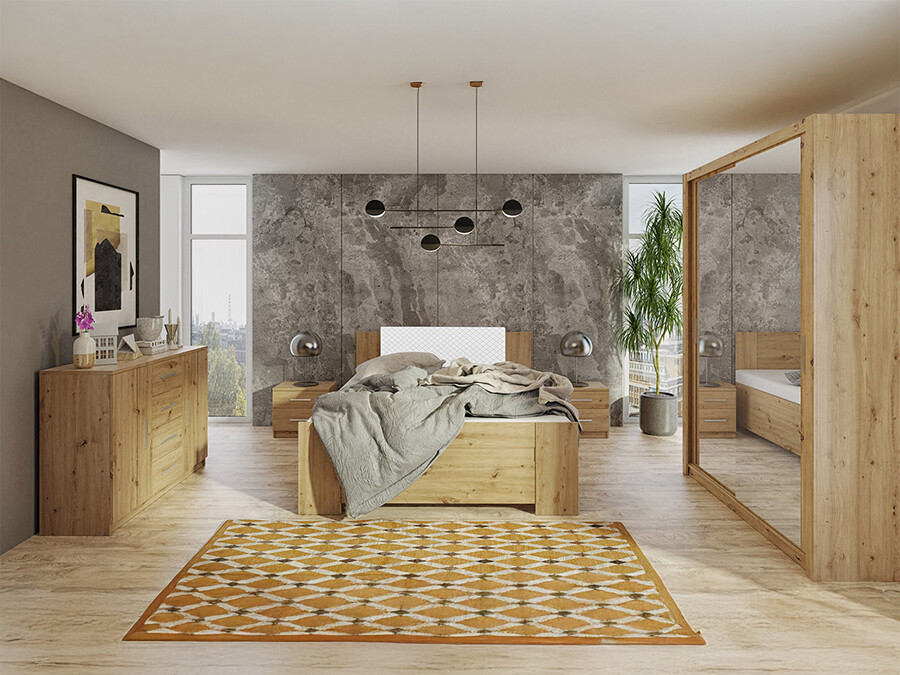 Conjunto de dormitorio Catromi 113 (Roble Artisan + Soft Pik 017)