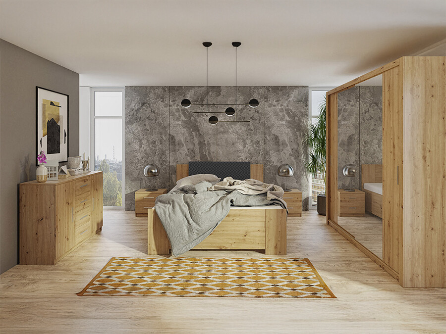 Conjunto de dormitorio Catromi 114 (Roble Artisan + Soft Pik 011)