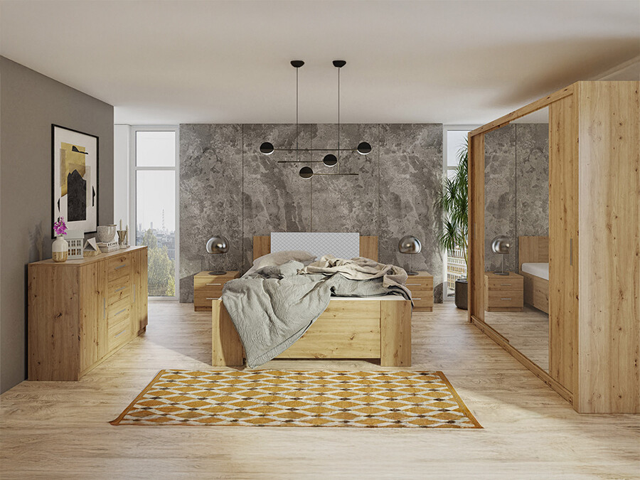 Conjunto de dormitorio Catromi 114 (Roble Artisan + Soft Pik 029)