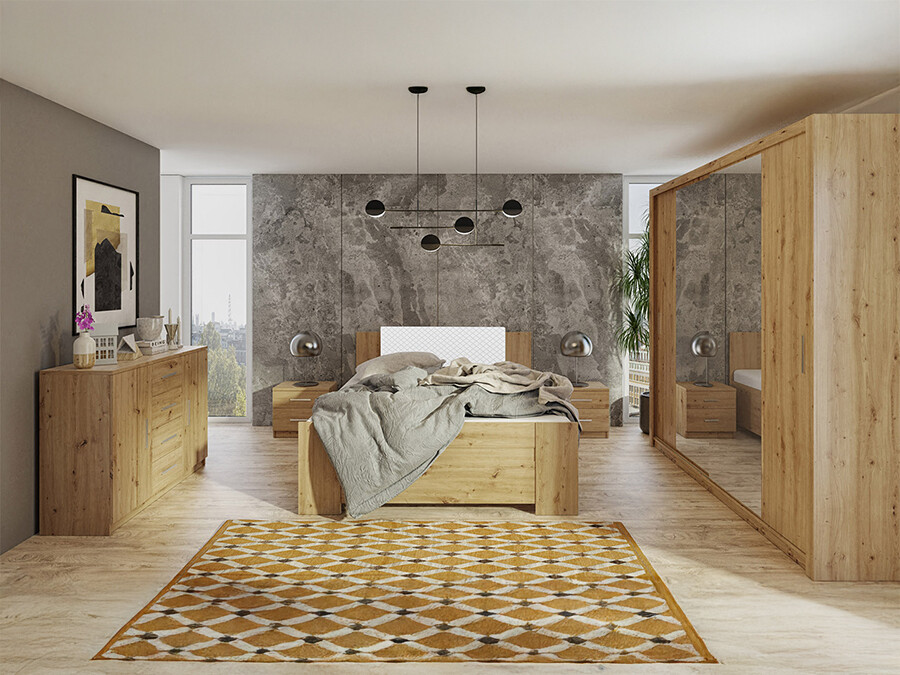 Conjunto de dormitorio Catromi 115 (Roble Artisan + Soft Pik 017)