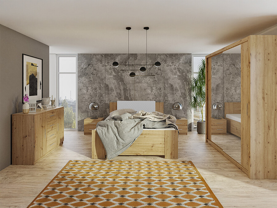 Conjunto de dormitorio Catromi 121 (Roble Artisan + Soft Pik 029)