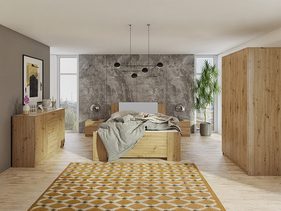 Conjunto de dormitorio Catromi 122 (Roble Artisan + Soft Pik 029)