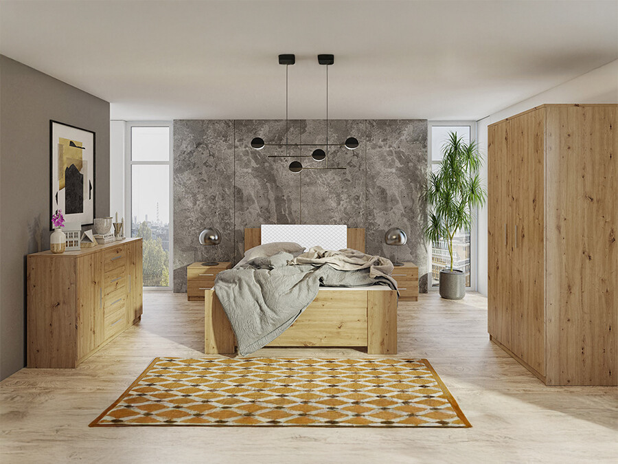 Conjunto de dormitorio Catromi 123 (Roble Artisan + Soft Pik 017)