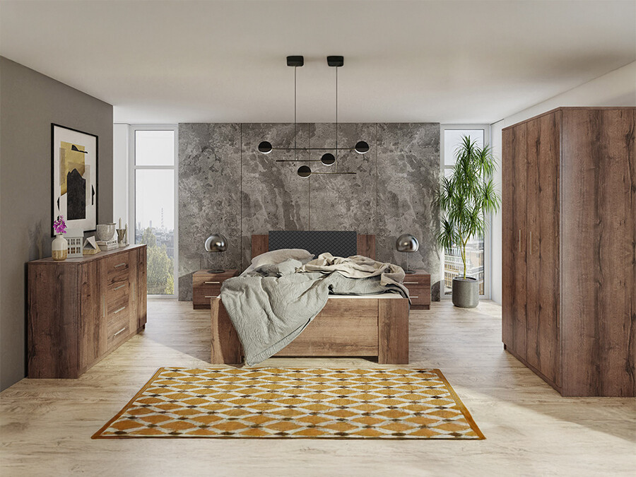 Conjunto de dormitorio Catromi 123 (Roble del Monastery + Soft Pik 011)