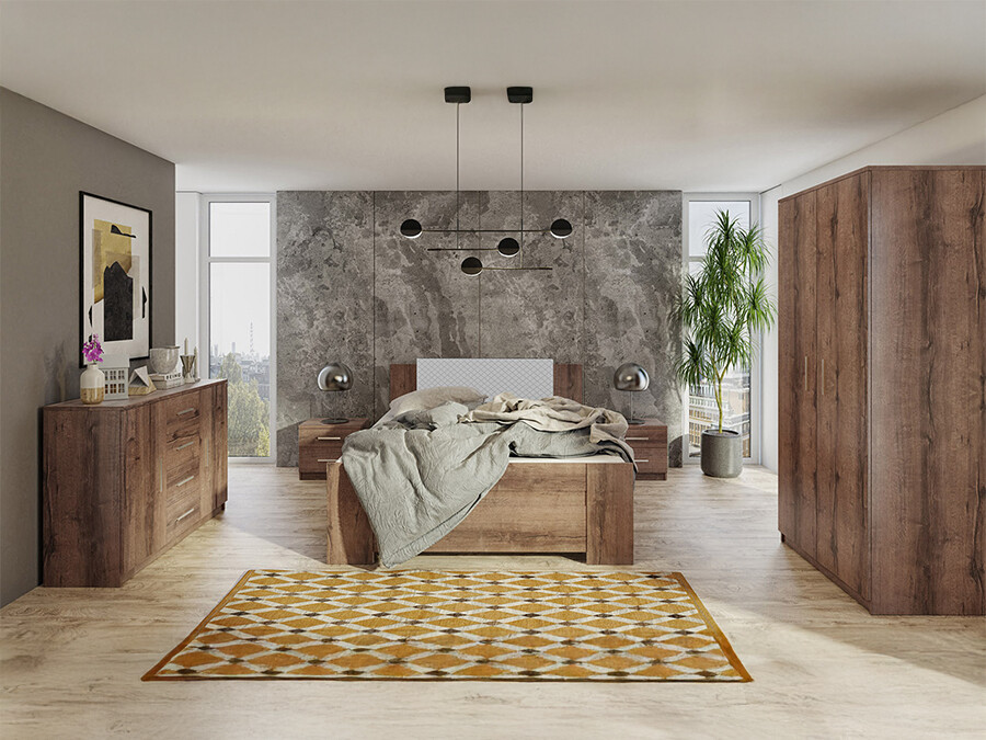 Conjunto de dormitorio Catromi 123 (Roble del Monastery + Soft Pik 029)