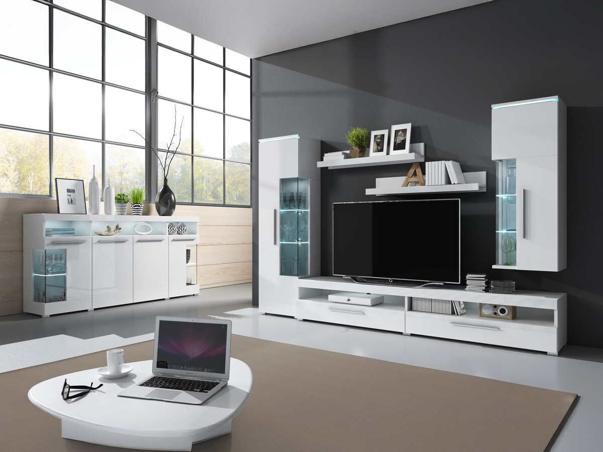 Mueble TV Torvire 111 (Blanco + Blanco brillante)