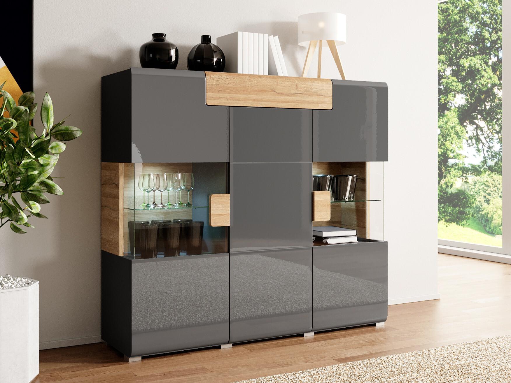 Aparador Torsone 100 (Antracita + Gloss antracita + Roble nieto)