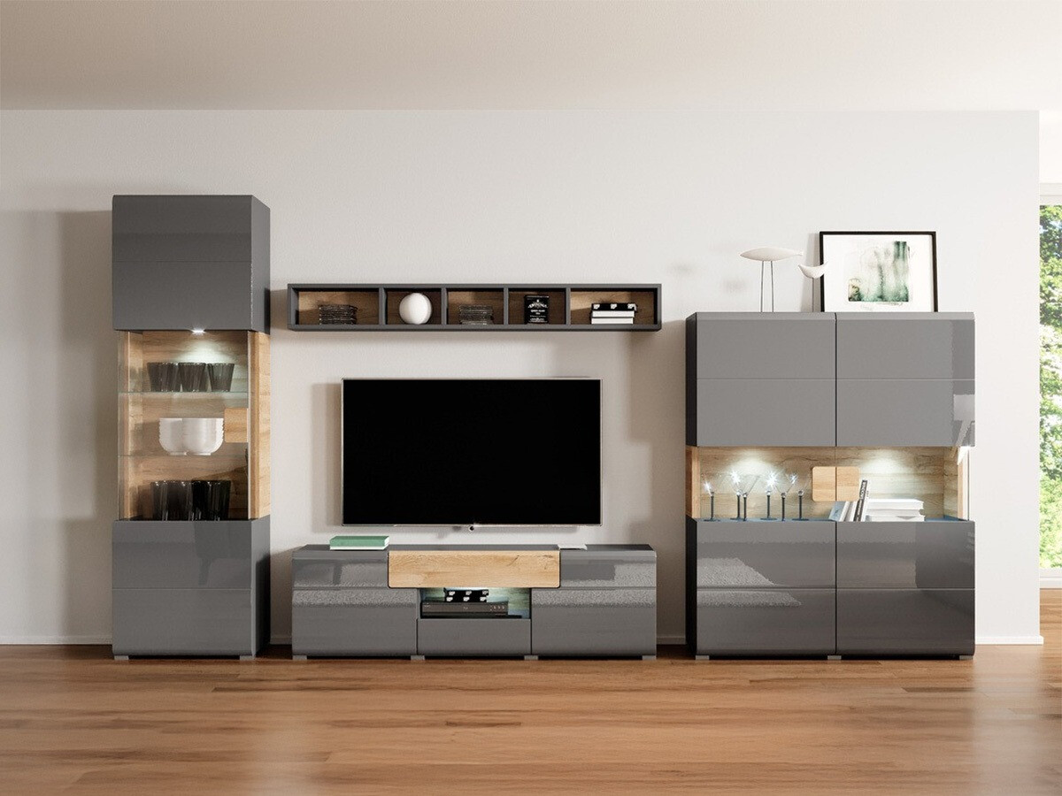 Conjunto de salón Torsone 104 (Antracita + Gloss antracita + Roble nieto)