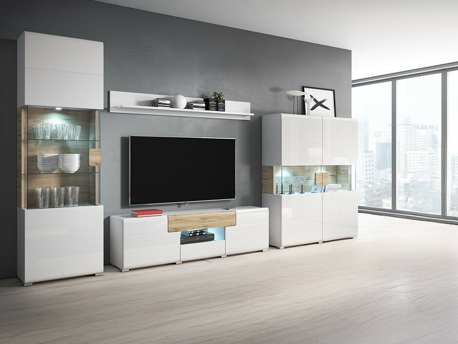 Conjunto de salón Torsone 104 (Blanco + Blanco brillante + Roble sanremo)