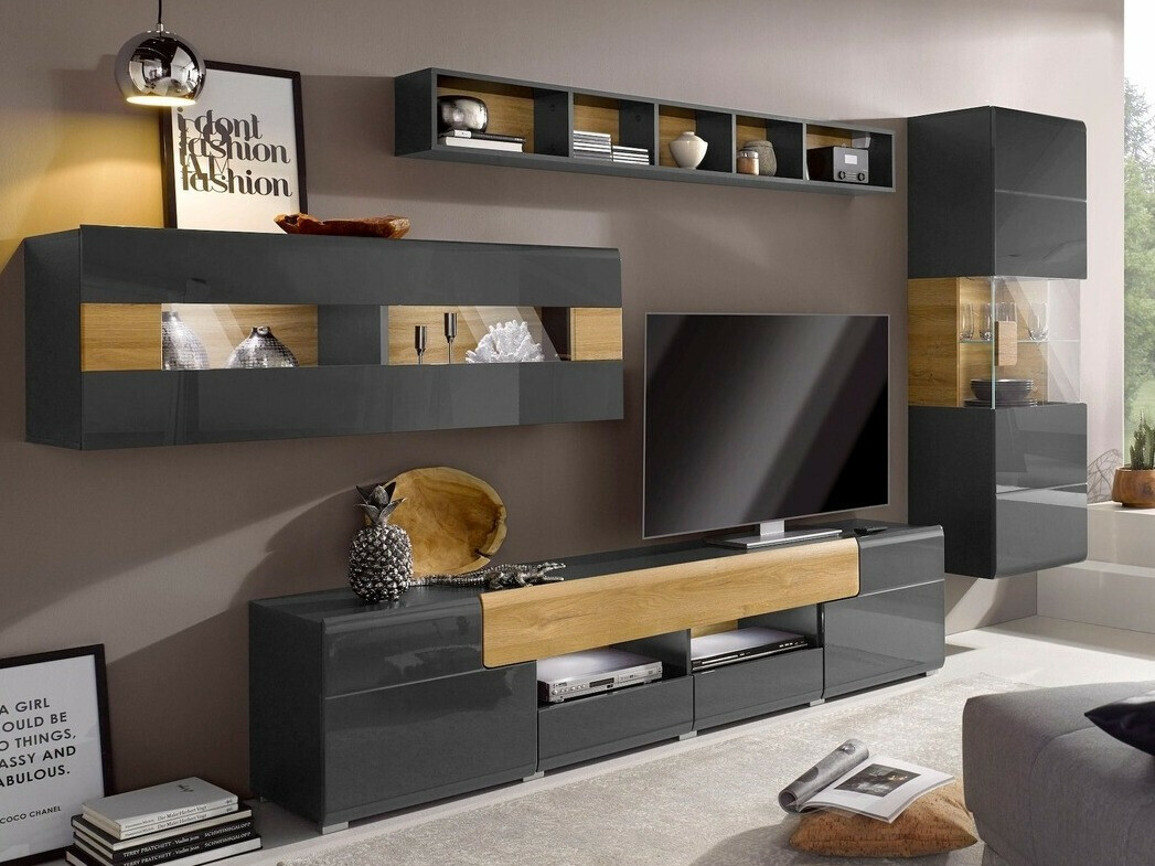 Estantería de pared Torsone 105 (Antracita + Roble nieto)