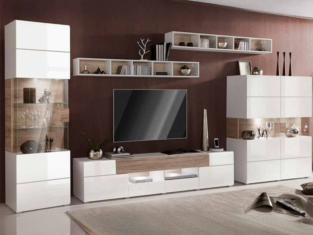 Estantería de pared Torsone 105 (Blanco + Roble sanremo)