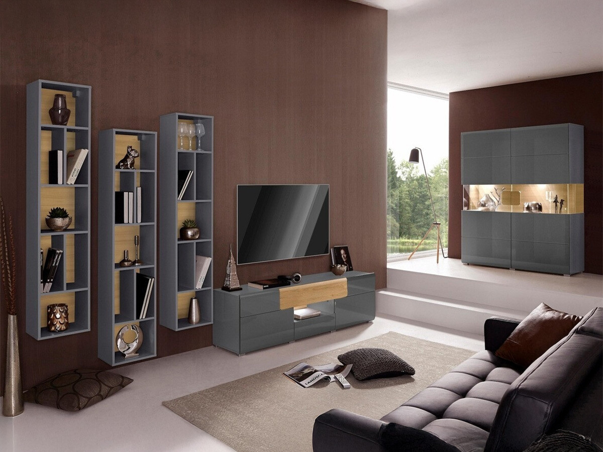 Estantería de pared Torsone 106 (Antracita + Gloss antracita + Roble nieto)