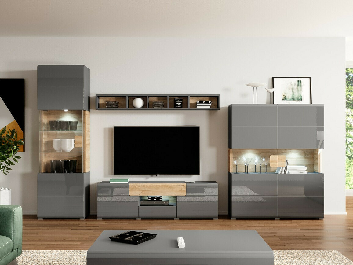 Estantería Torsone 107 (Antracita + Gloss antracita + Roble nieto)