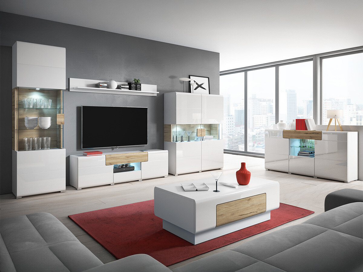 Estantería Torsone 107 (Blanco + Blanco brillante + Roble sanremo)