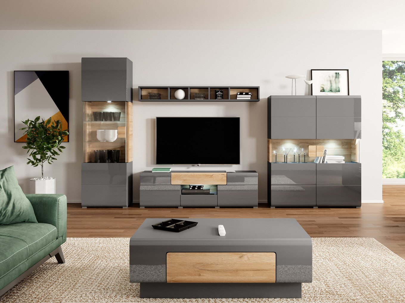 Mueble TV Torsone 101 (Antracita + Gloss antracita + Roble nieto)