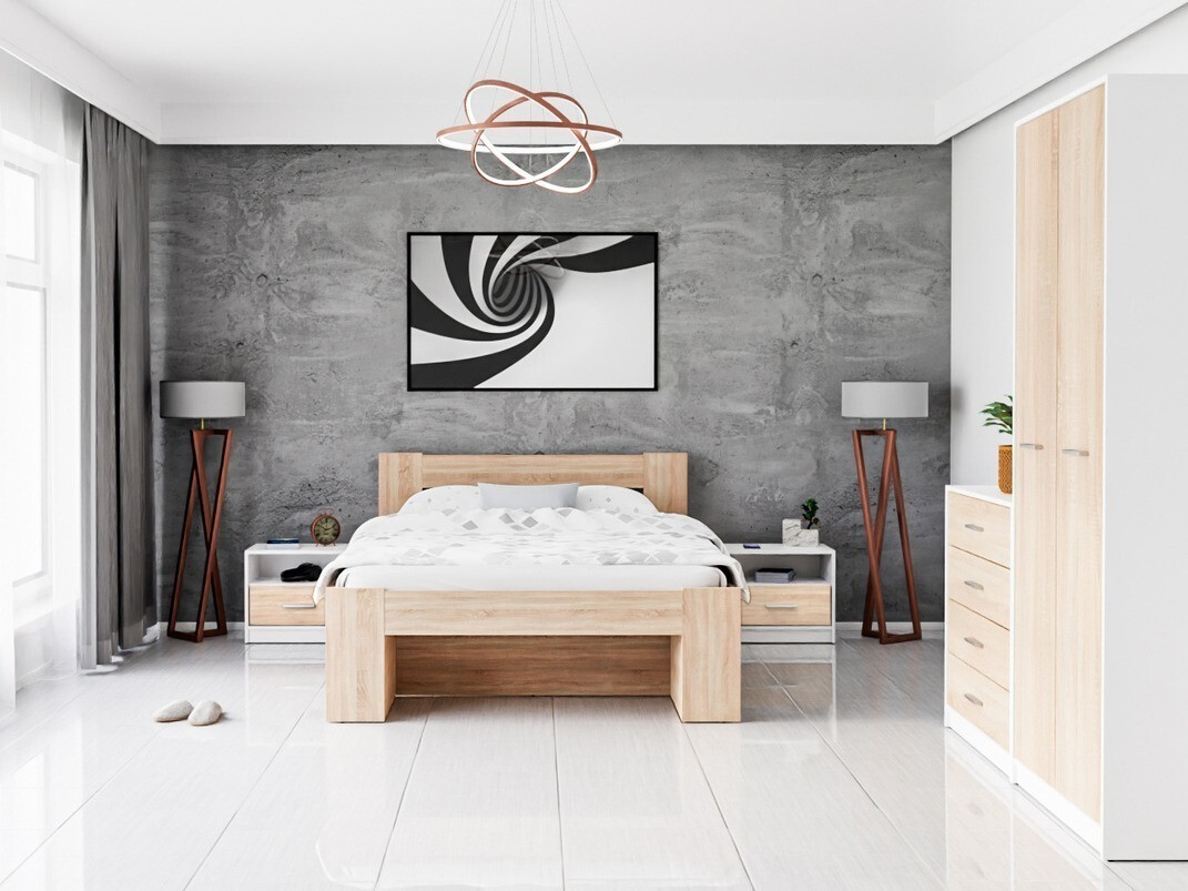 Conjunto de dormitorio Novsore 147 (Blanco + Roble Sonoma)