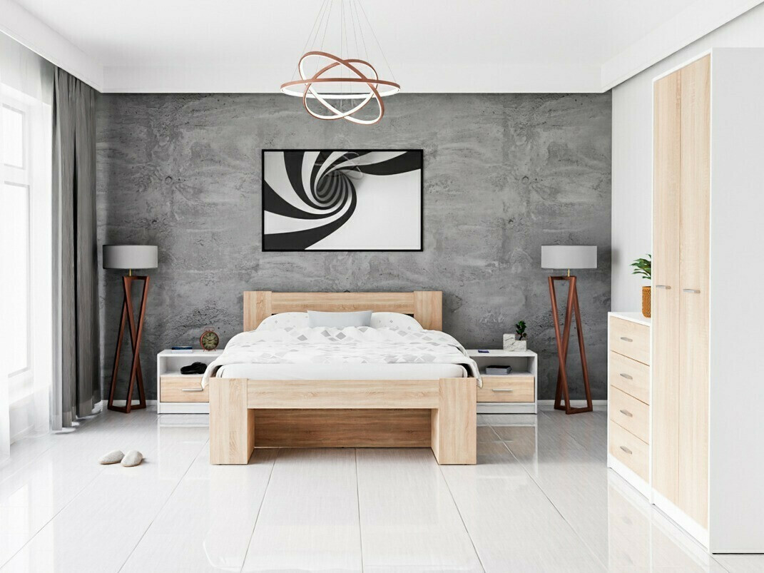 Conjunto de dormitorio Novsore 147 (Blanco + Roble Sonoma)