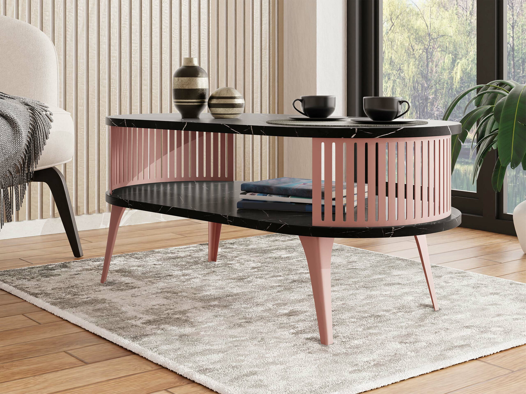 Mesa de centro Sordore 107 (Rosa + Mármol blanco)