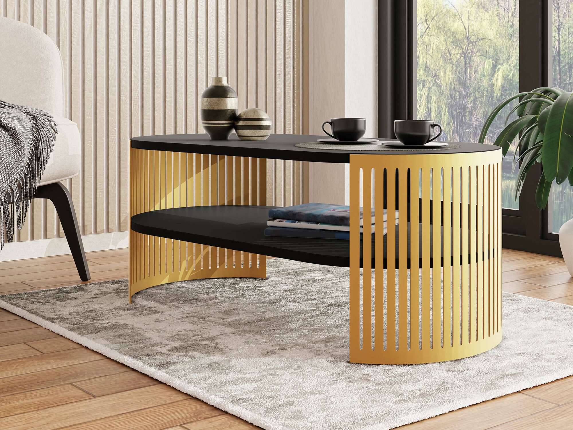 Mesa de centro Sordore 116 (Dorado + Negro)