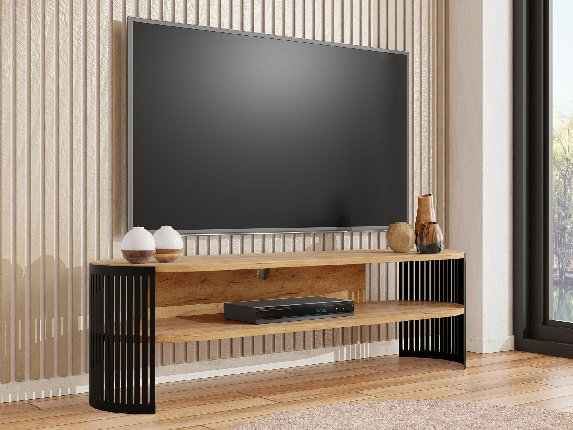 Mueble TV Civer (Negro + Roble dorado artesanal)