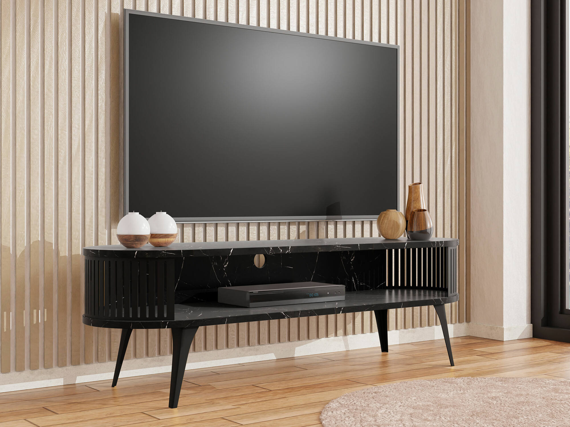 Mueble TV Sordore 108 (Negro + Mármol negro)