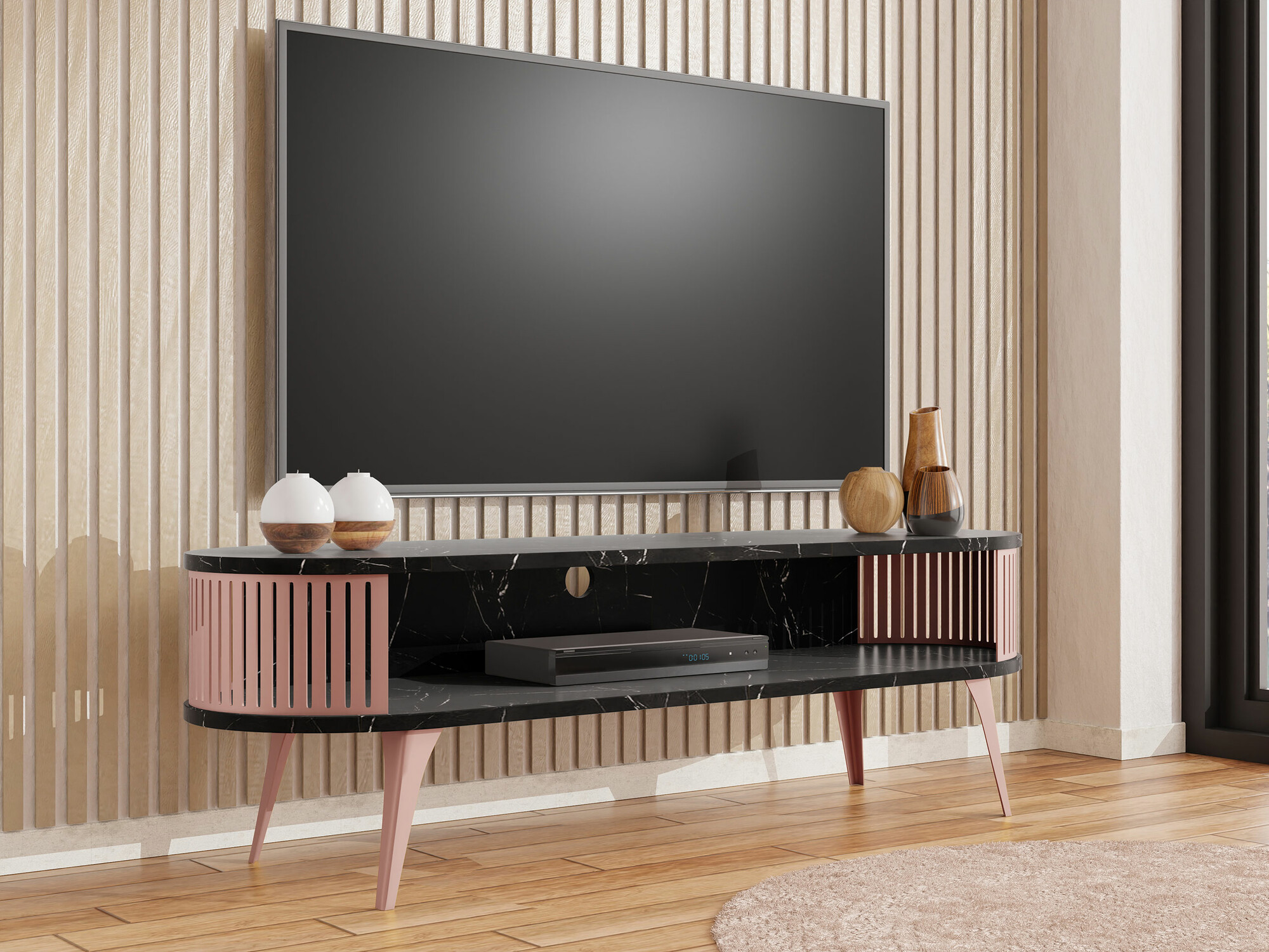 Mueble TV Sordore 110 (Rosa + Mármol negro)