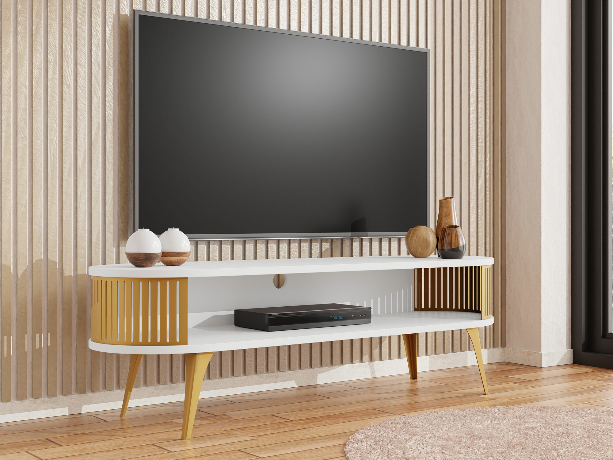 Mueble TV Vitum I (Dorado + Blanco)