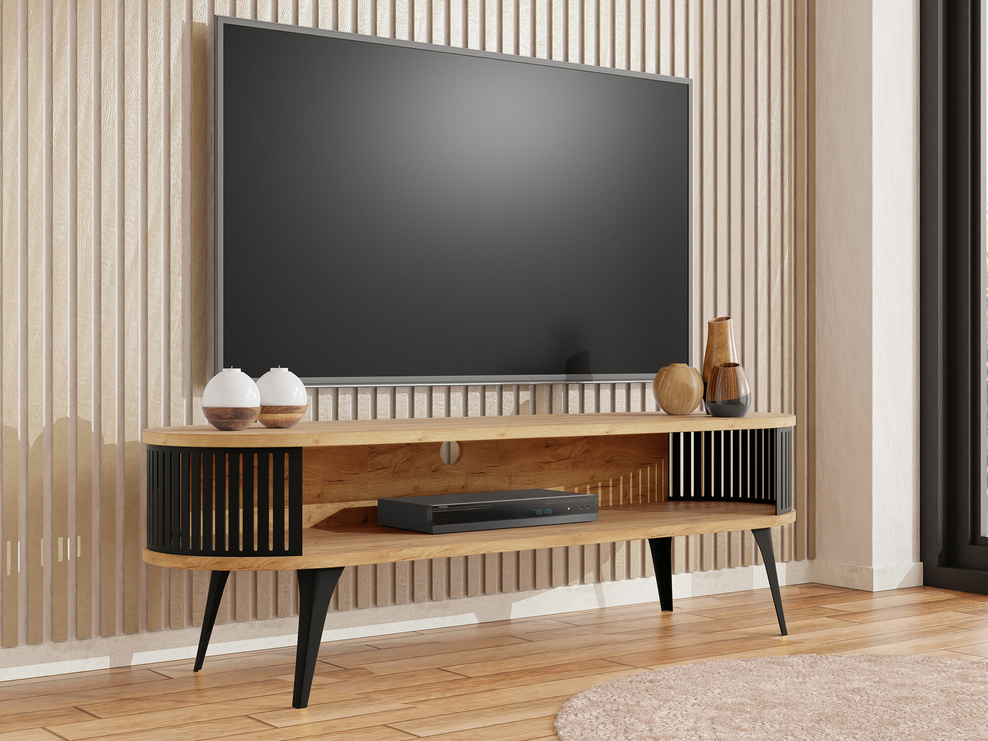 Mueble TV Vitum (Negro + Roble dorado artesanal)