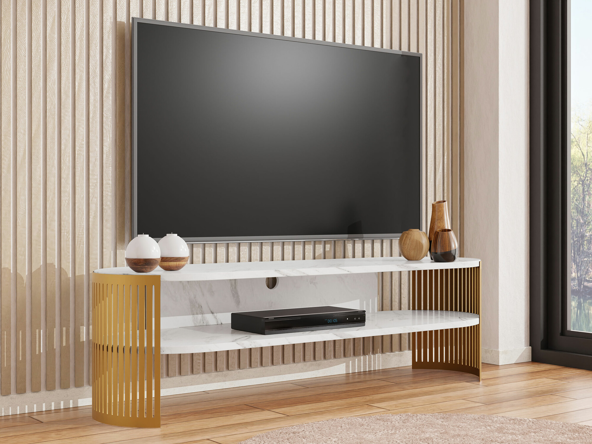 Mueble TV Sordore 122 (Dorado + Mármol blanco)