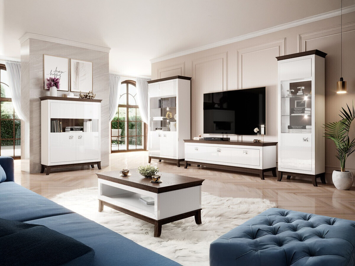 Mueble TV Austin BA102 (Blanco brillante + Roble oscuro)