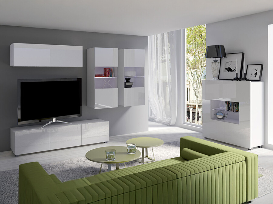 Conjunto de salón Tivdalu 110 (Blanco + Blanco brillante)