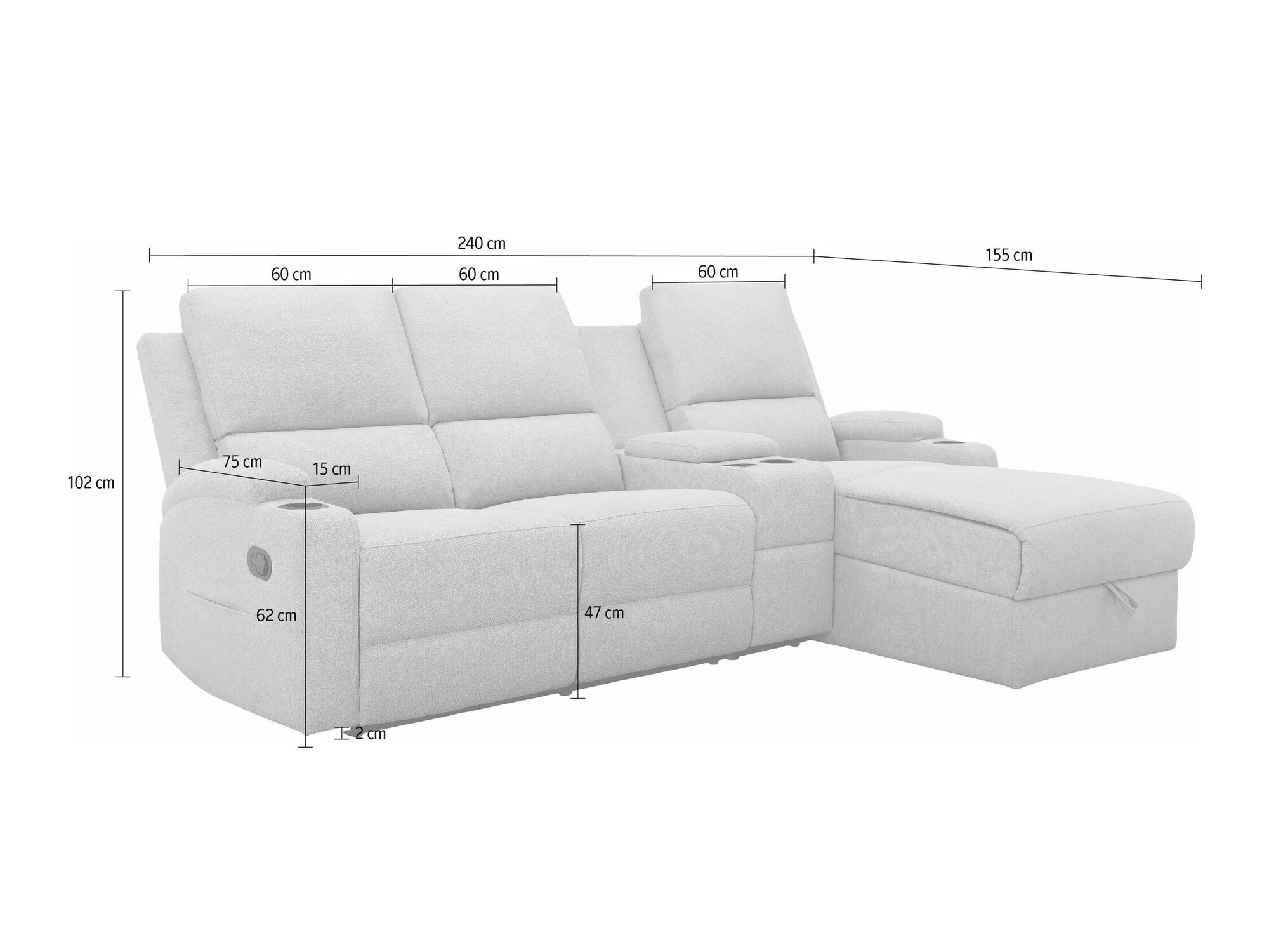 Sillón reclinable de ángulo suave Denton 1368 (Negro)