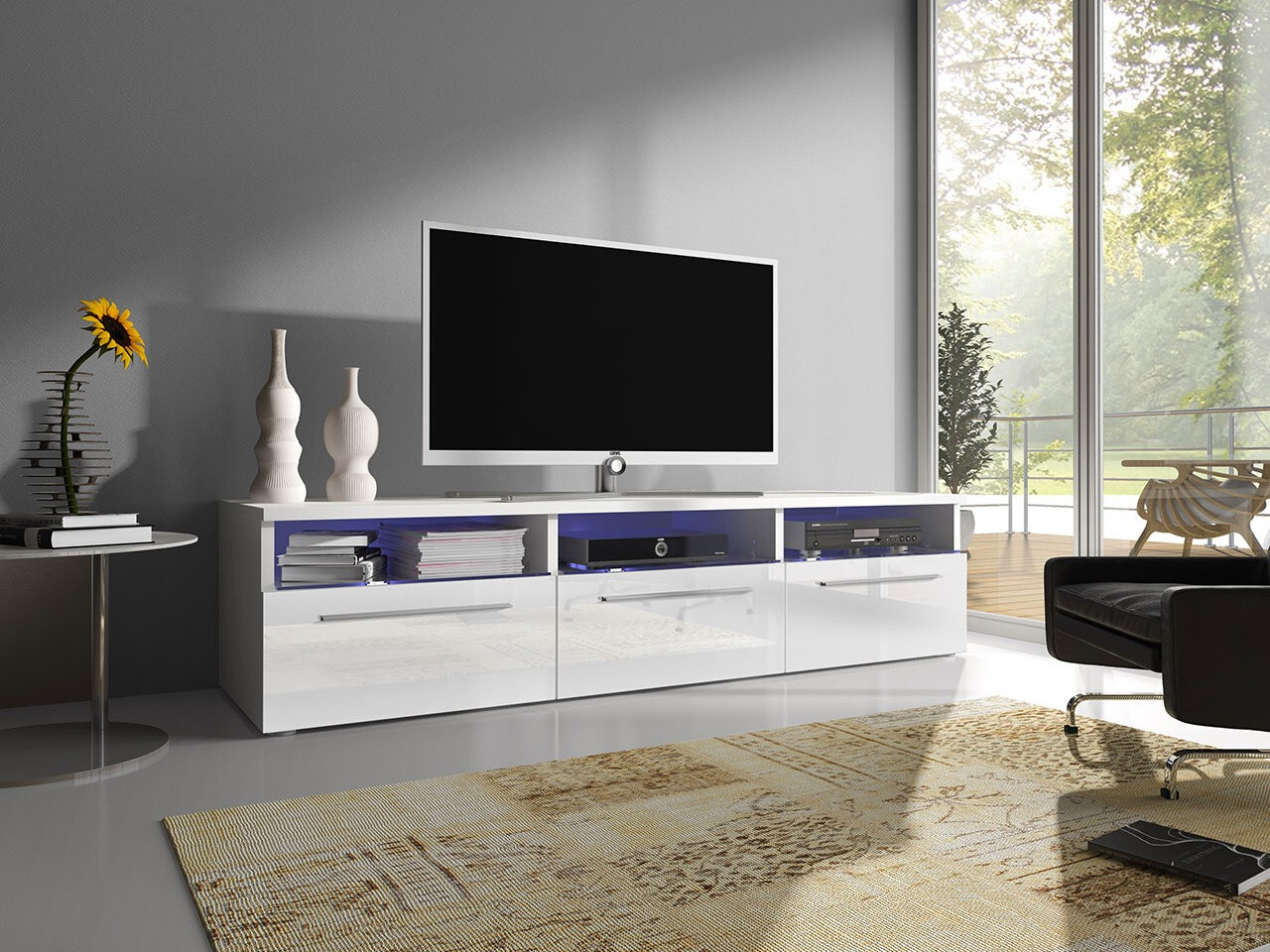 Mueble TV Uva I (Blanco + Blanco brillante)