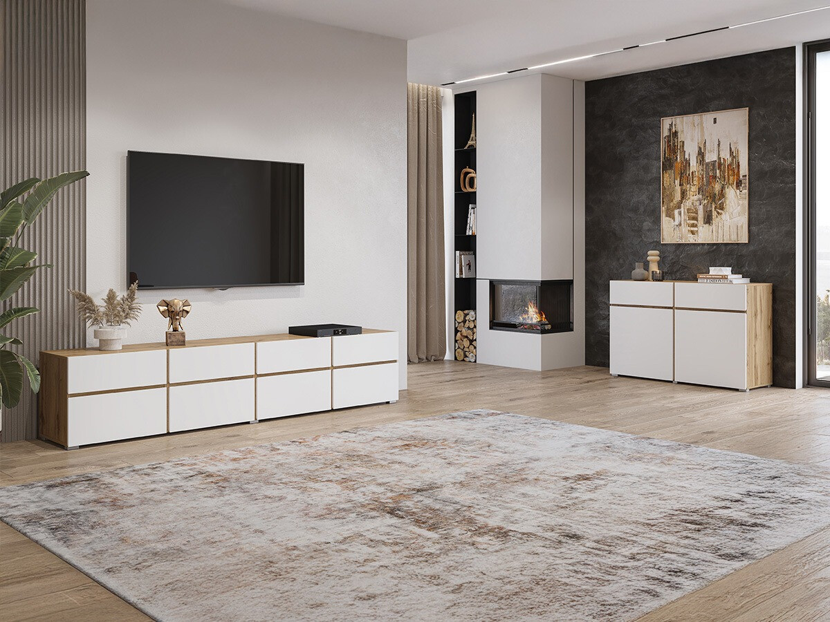 Conjunto de salón Alfere 107 (Roble wotan + Blanco)