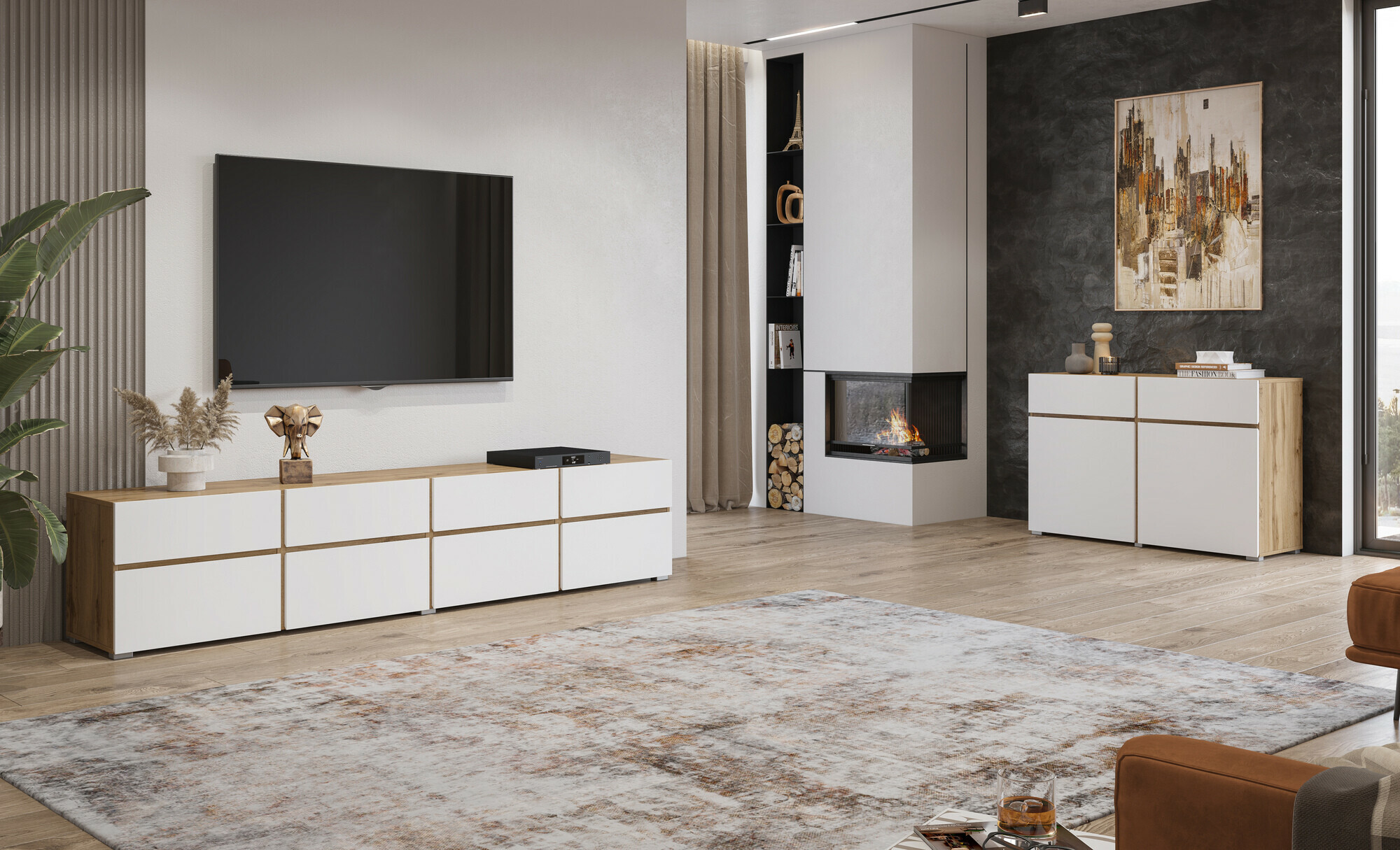Mueble TV Alfere 101 (Wotak roble + Blanco)