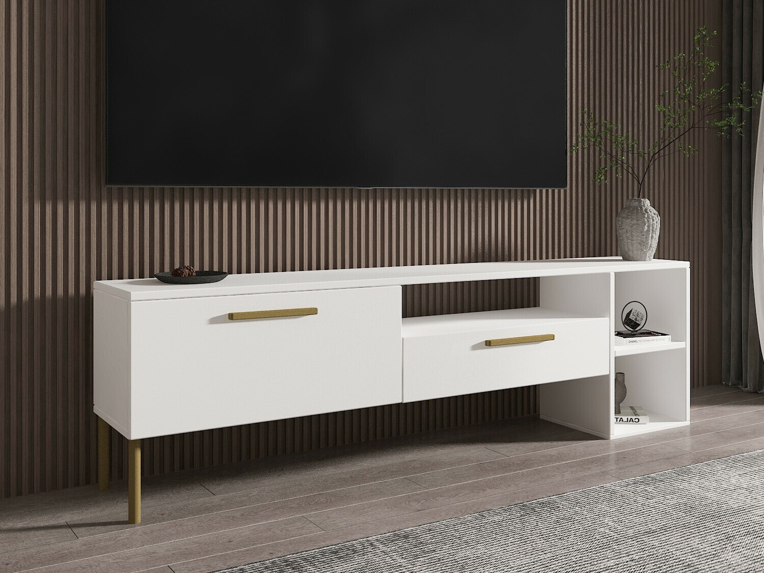 Mueble TV Kailua 2579 (Blanco + Dorado)